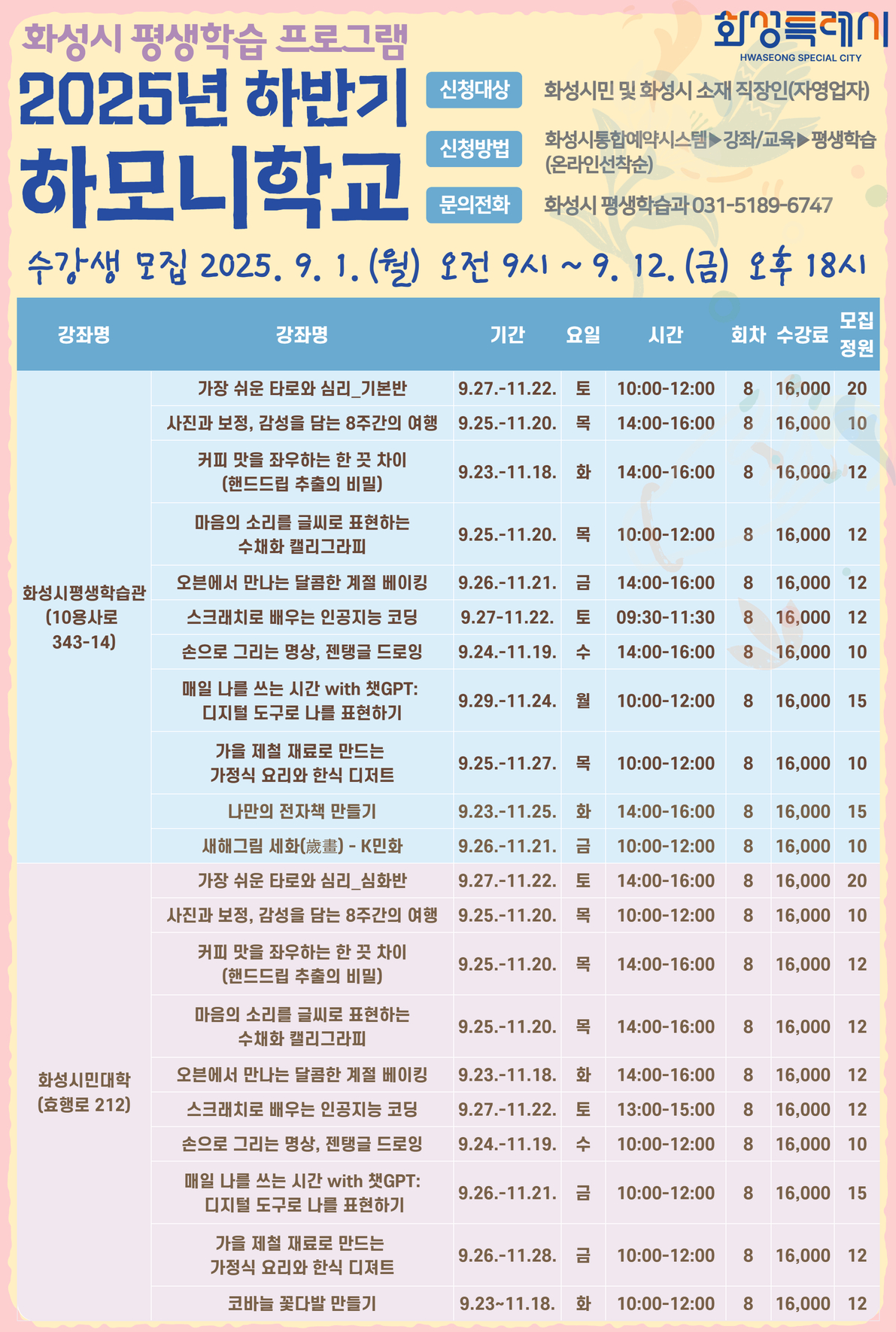 2025년 하반기 「하모니학교」 수강생 모집 안내 및 홍보 이미지 0번